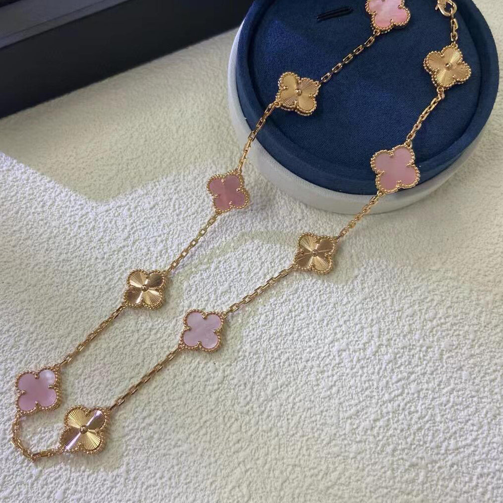 CLOVER 10 MOTIFS  LASER PINK MOP NECKLACE