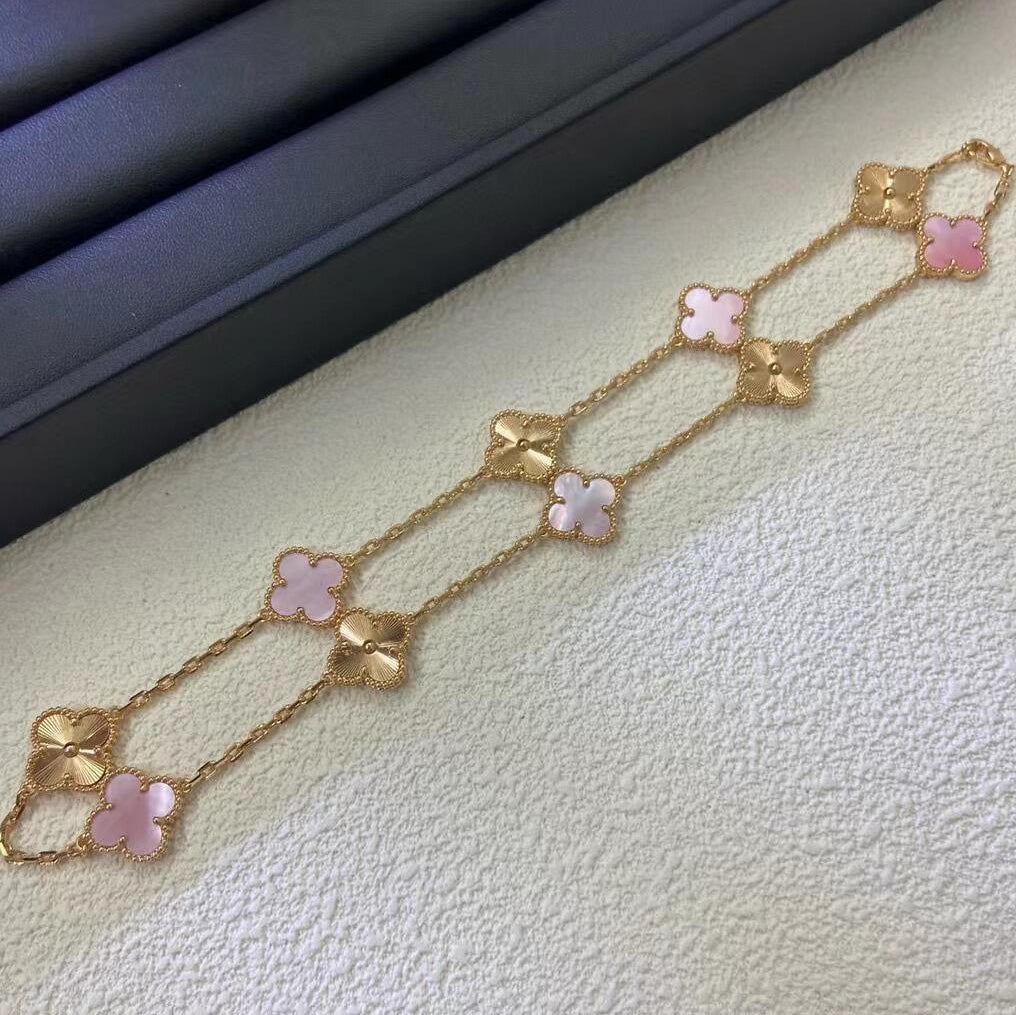 CLOVER 10 MOTIFS  LASER PINK MOP NECKLACE