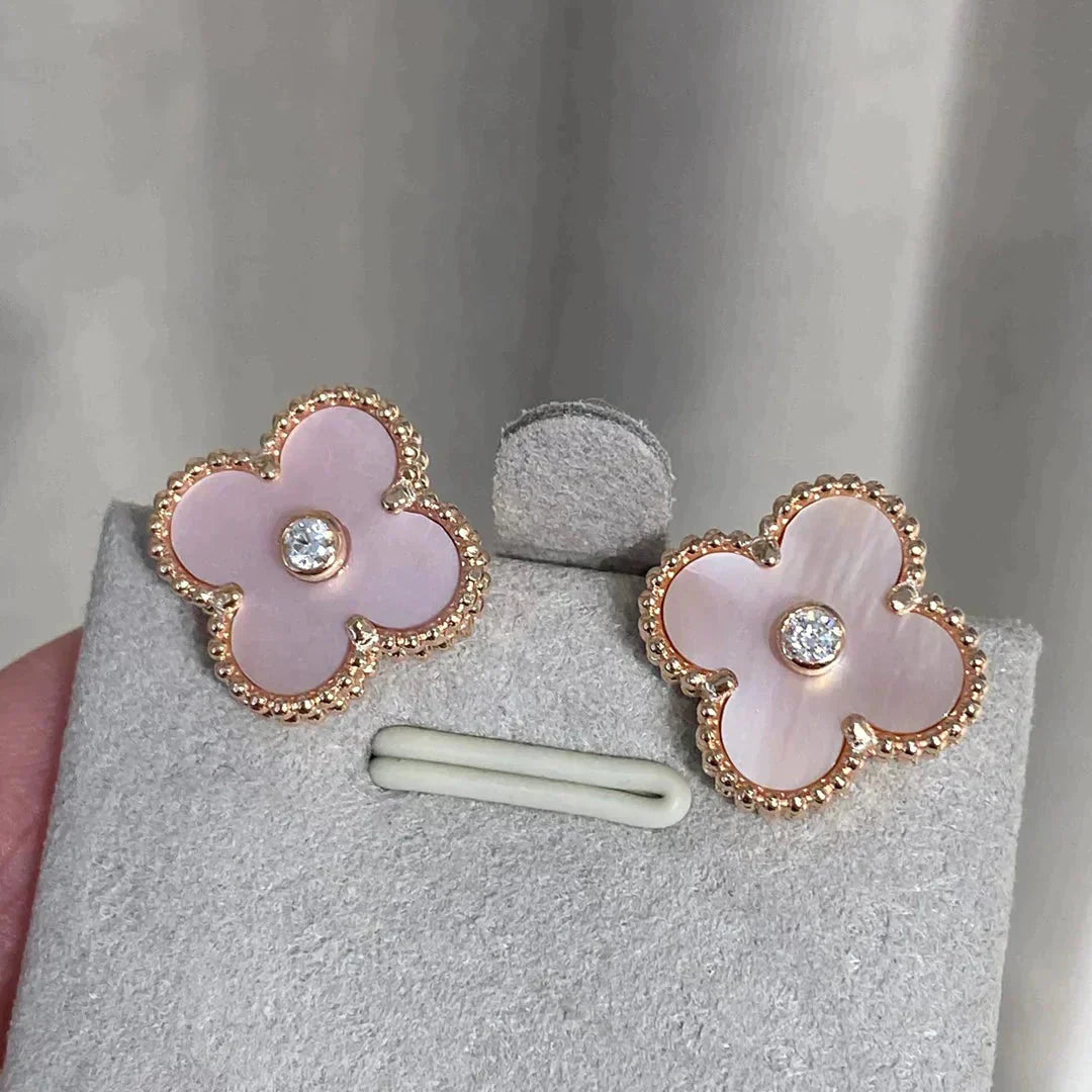 CLOVER MEDIUM 1 MOTIFS  PINK MOP DIAMOND EARRINGS
