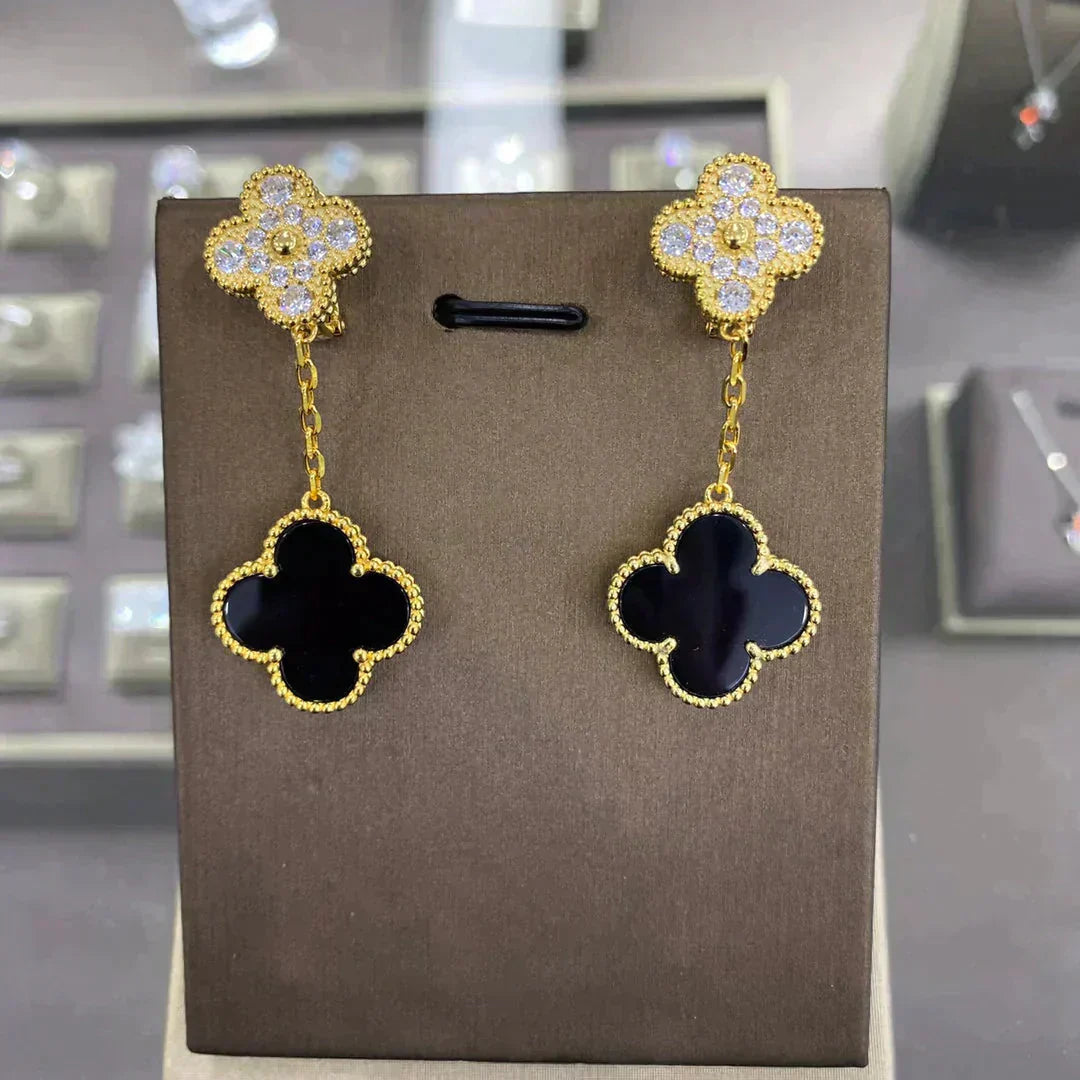 CLOVER  2 MOTIFS  DIAMOND  EARRINGS (MULTIPLE CHOICESç´