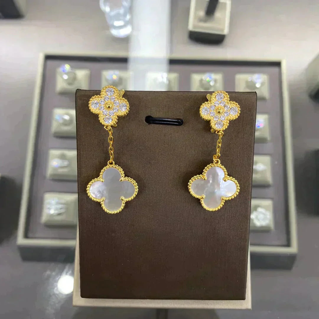 CLOVER  2 MOTIFS  DIAMOND  EARRINGS (MULTIPLE CHOICESç´