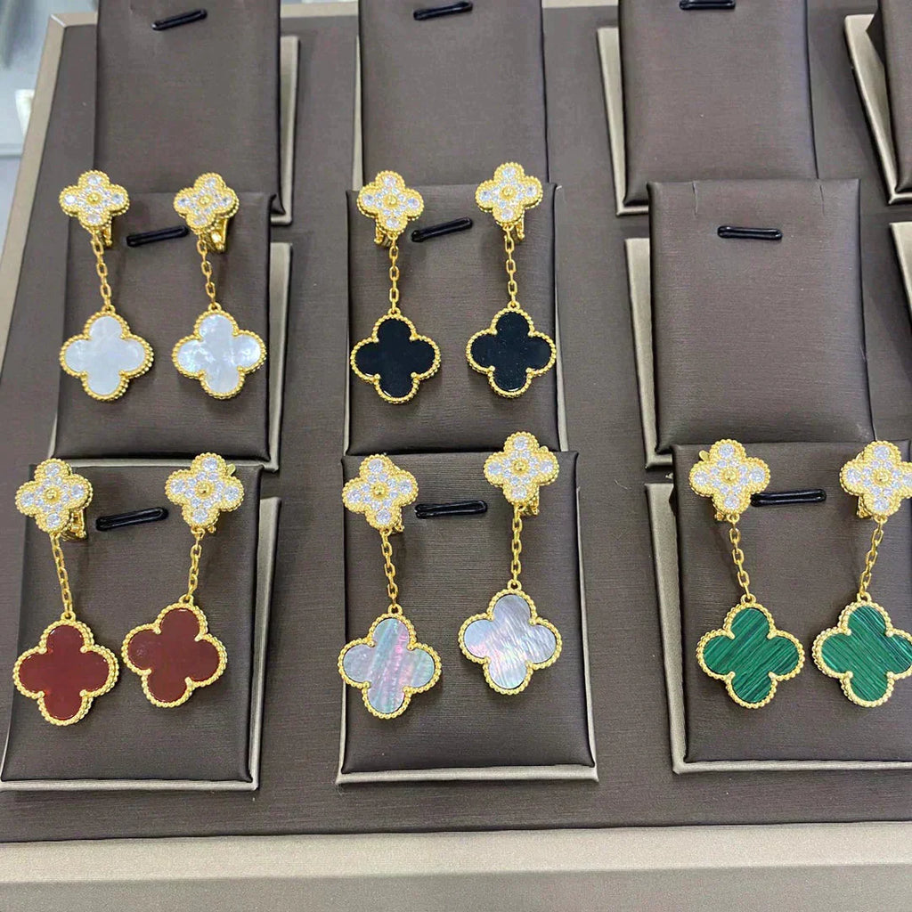CLOVER  2 MOTIFS  DIAMOND  EARRINGS (MULTIPLE CHOICESç´
