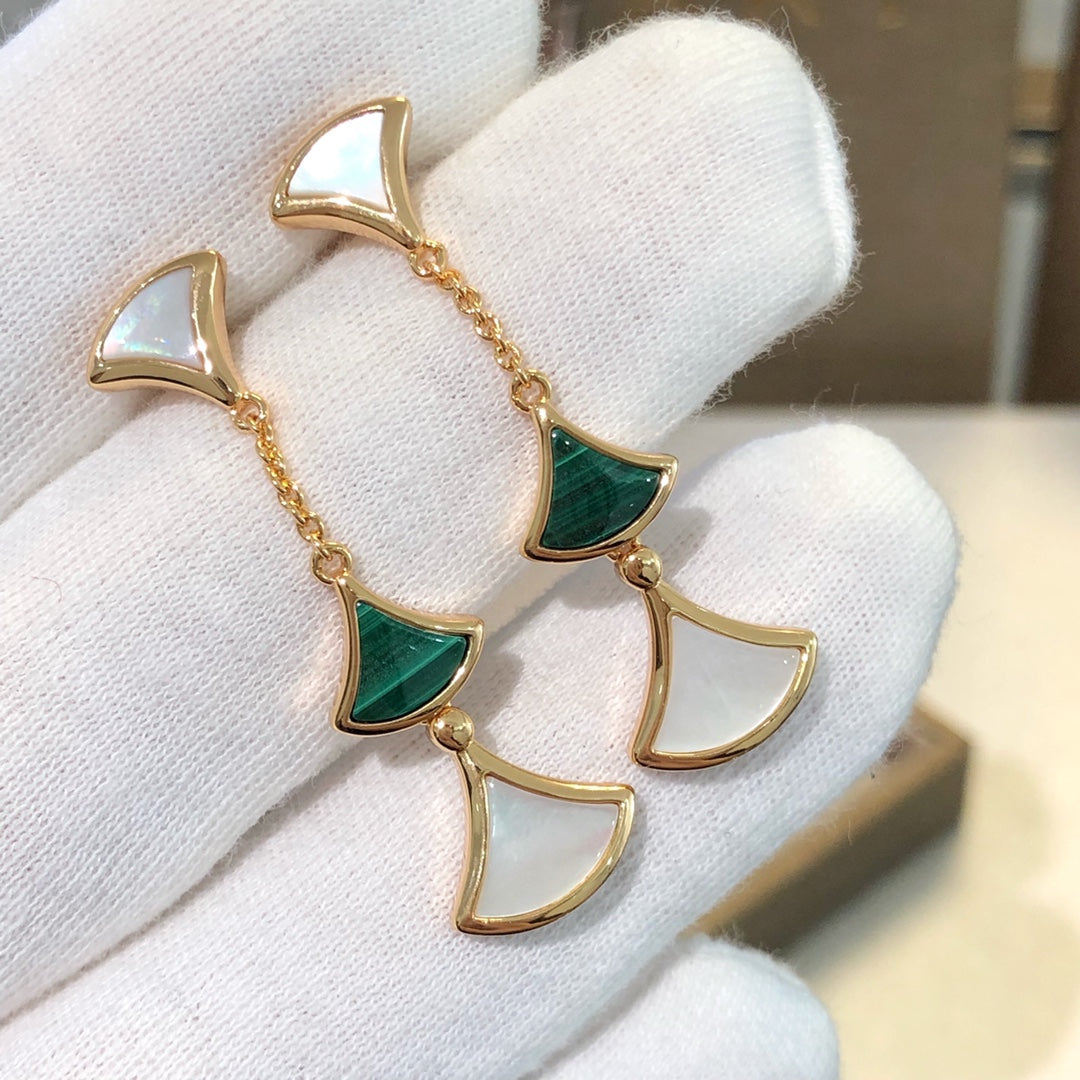 DREAM EARRINGS 3 MOTIFS MALACHITE MOP ROSE GOLD