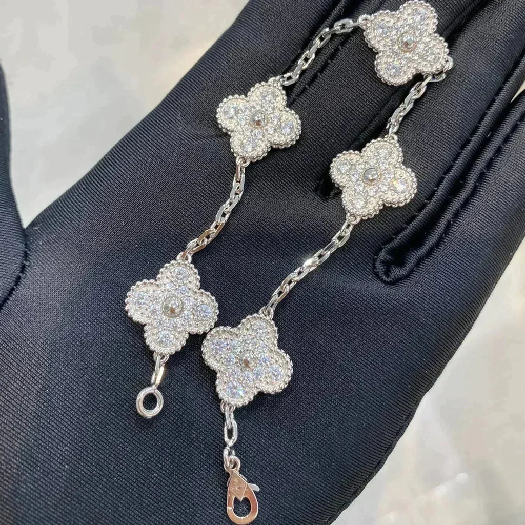 CLOVER 5 MOTIFS  DIAMOND BRACELET SILVER