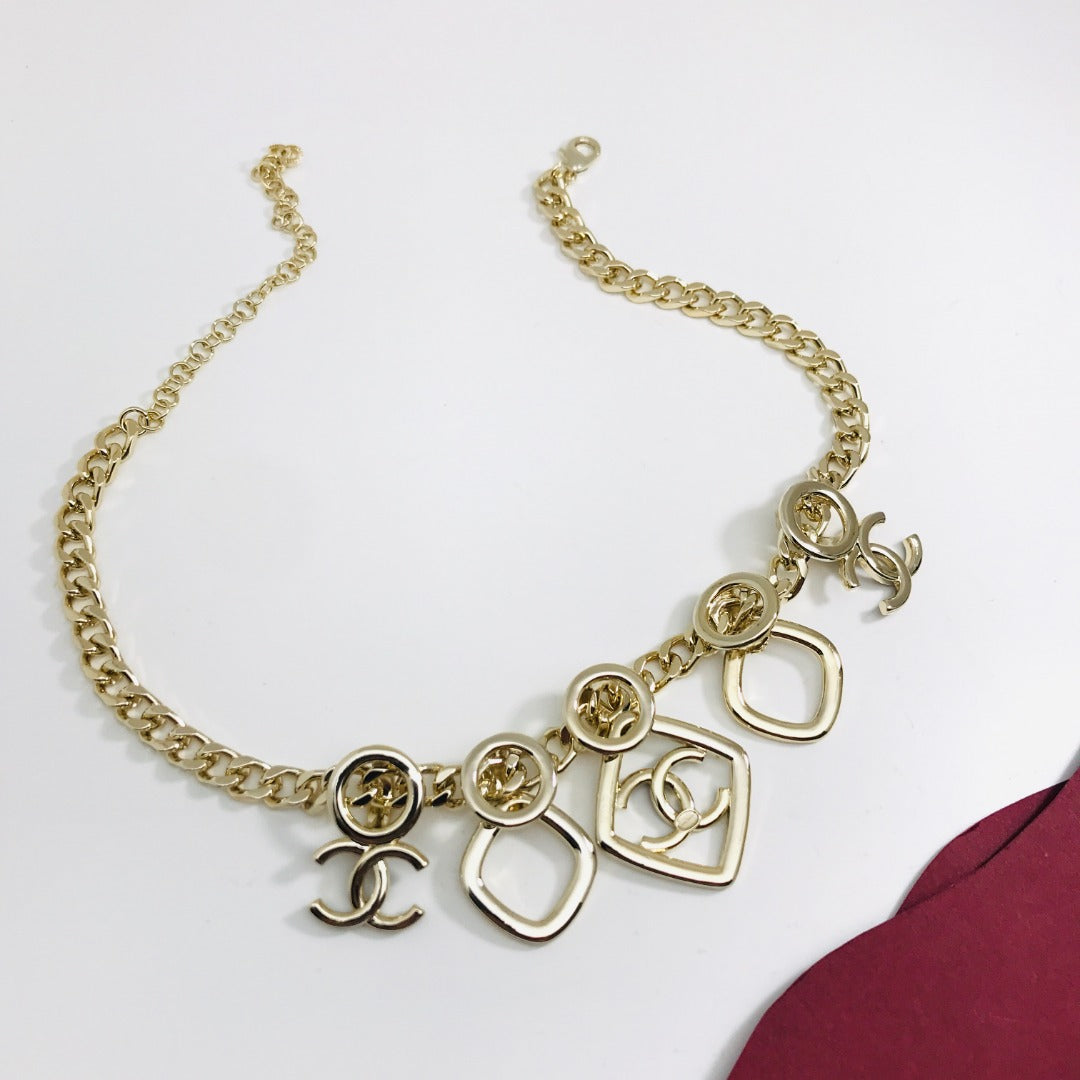 MULTI CHARM ROSE GOLD  BLACK ENAMEL NECKLACE