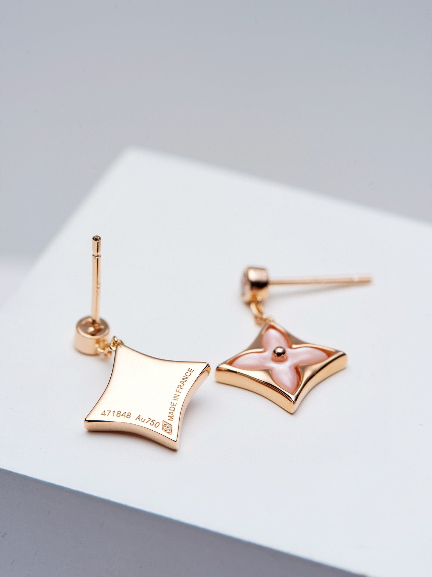 DOUBLE STAR ROSE GOLD MOP DROP EARRINGS