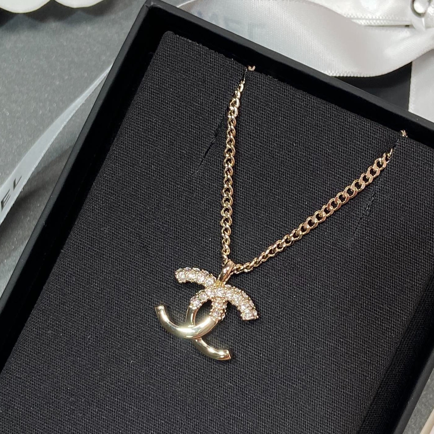 CC PEDANT HALF DIAMOND ROSE GOLD NECKLACE