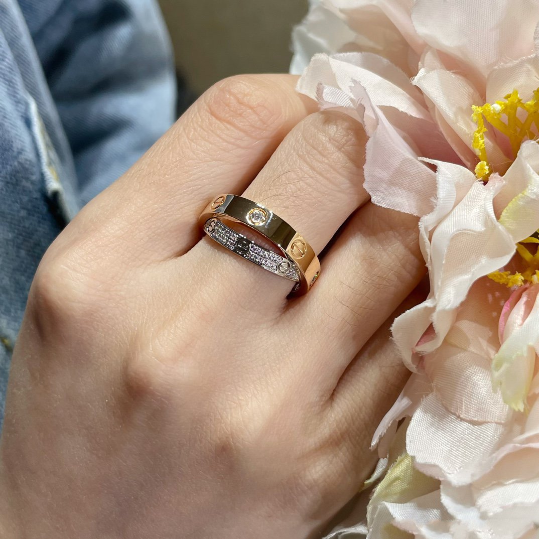 LOVE ROSE GOLD SILVER DIAMOND DOUBLE RING