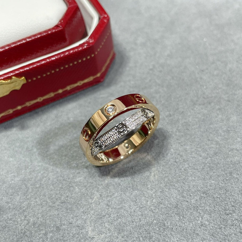 LOVE ROSE GOLD SILVER DIAMOND DOUBLE RING