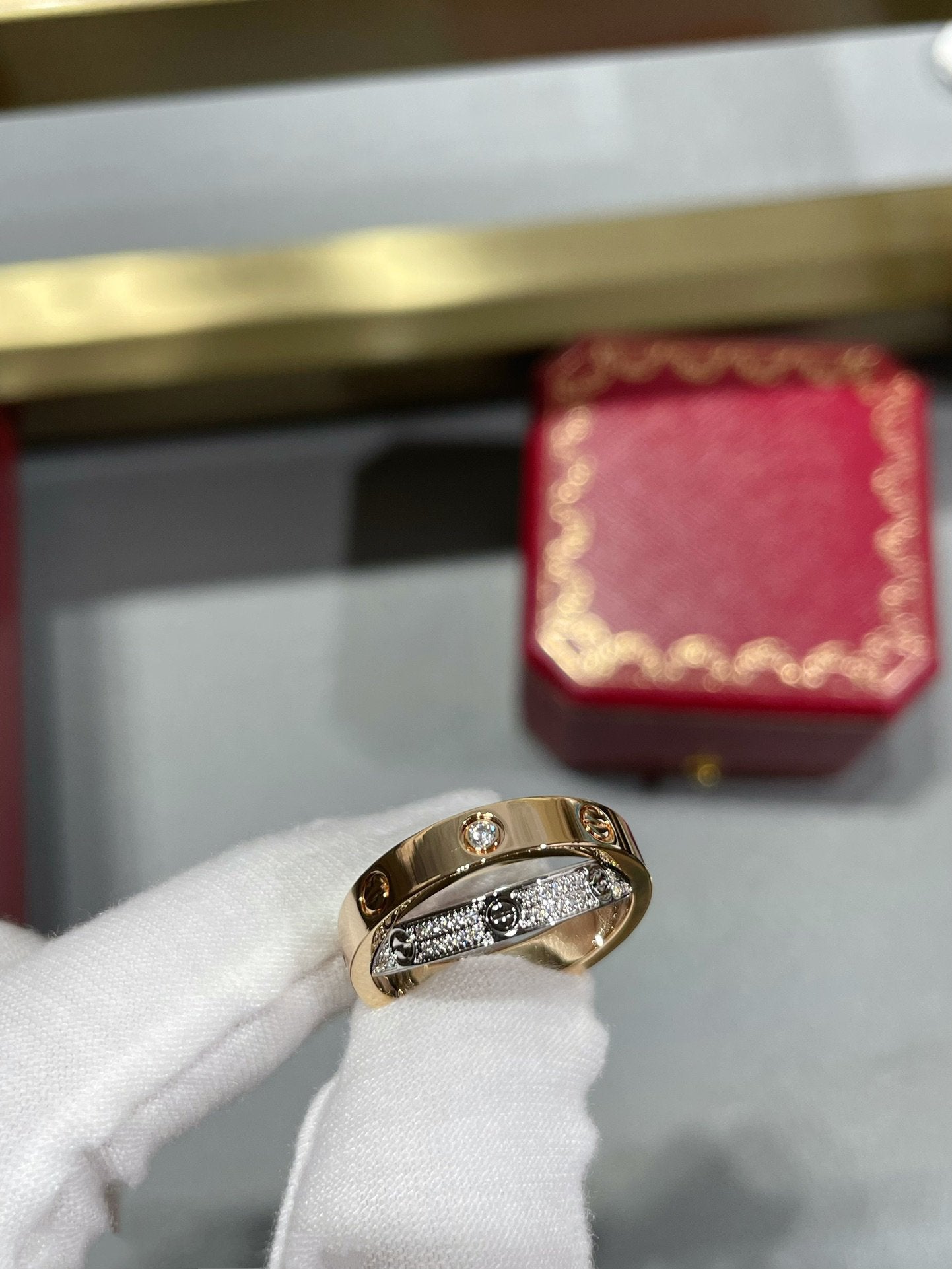 LOVE ROSE GOLD SILVER DIAMOND DOUBLE RING