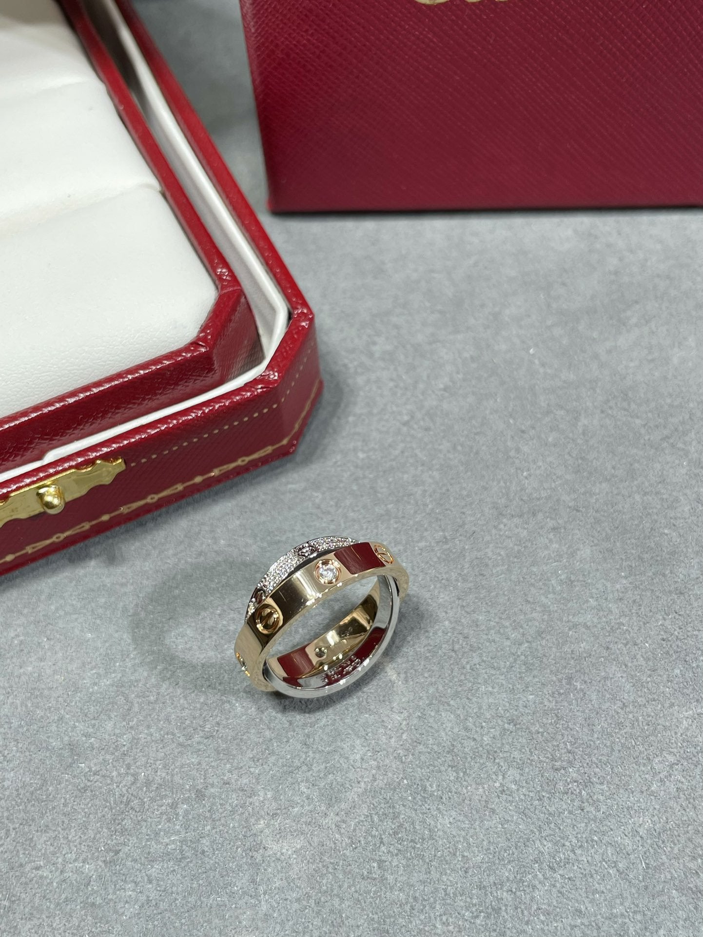 LOVE ROSE GOLD SILVER DIAMOND DOUBLE RING