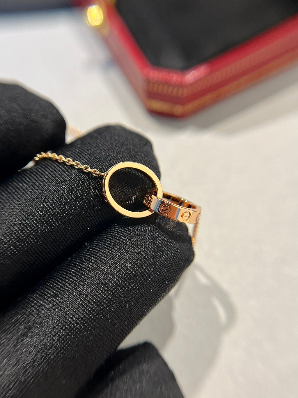 LOVE NECKLACE DOUBLE RING ROSE GOLD