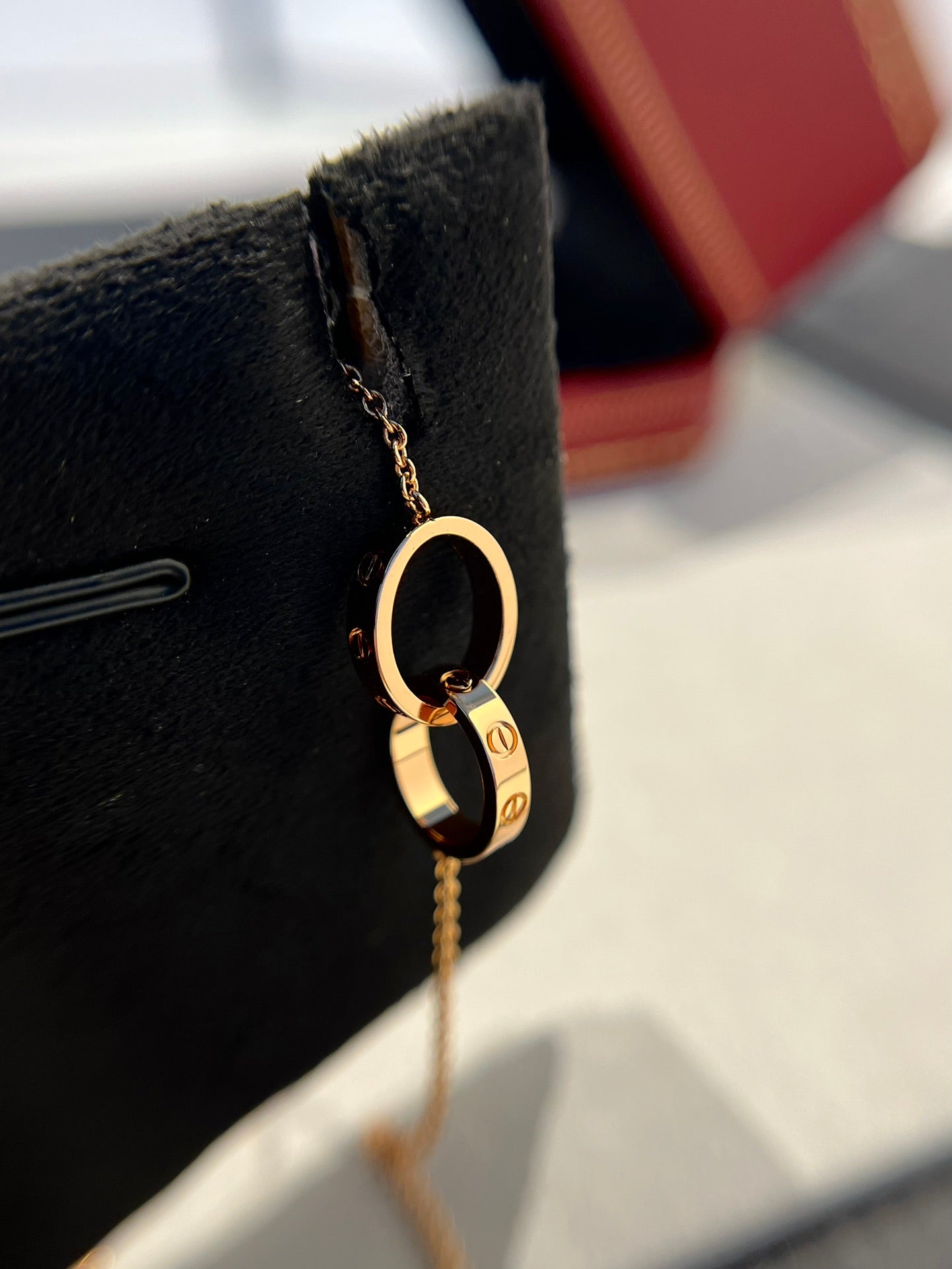 LOVE NECKLACE DOUBLE RING ROSE GOLD