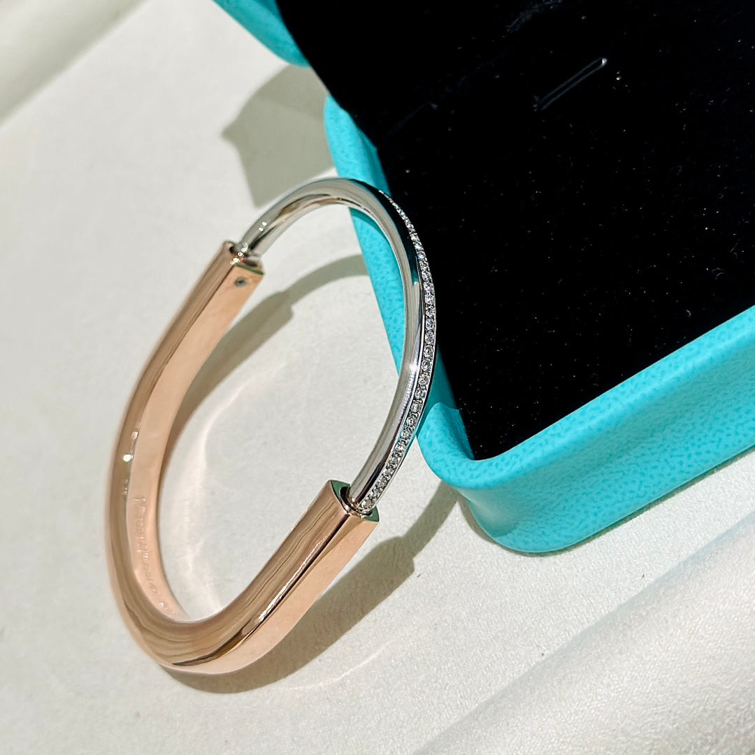 LOCK ROSE GOLD SILVER DIAMOND BRACELET
