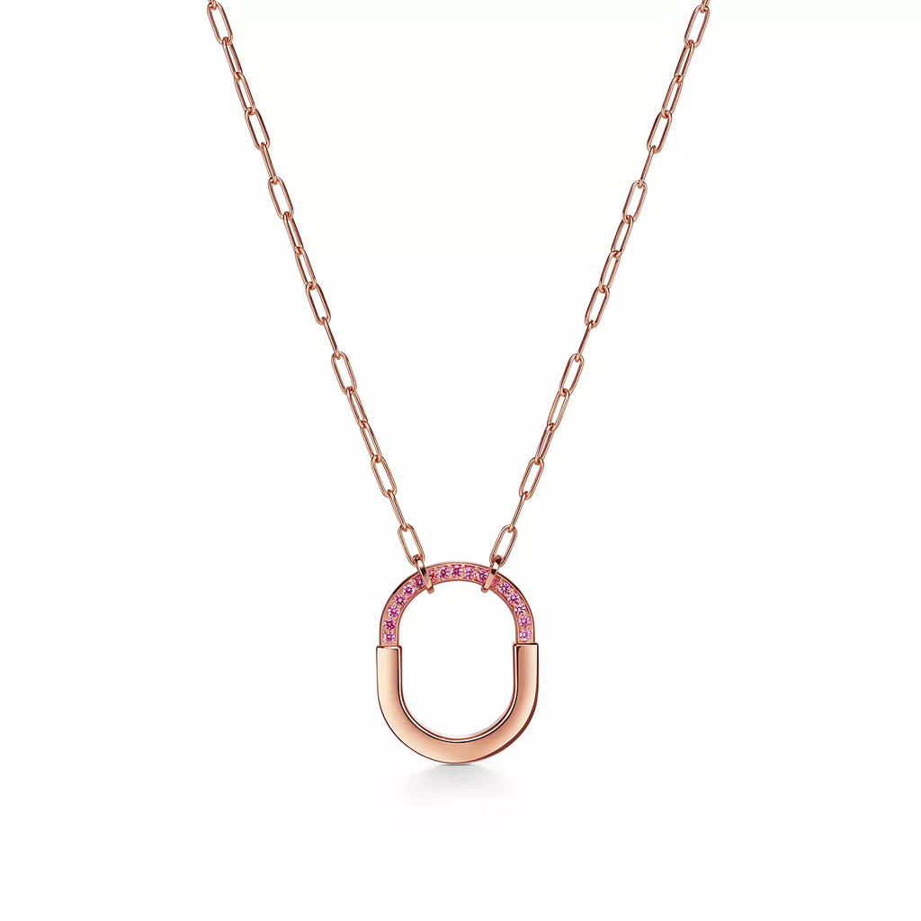 LOCK MEDIUM PENDANT PINK DIAMOND ROSE GOLD NECKLACE
