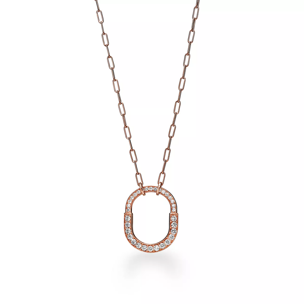 LOCK NECKLACE MEDIUM PENDANT ROSE GOLD PAVED DIAMONDS