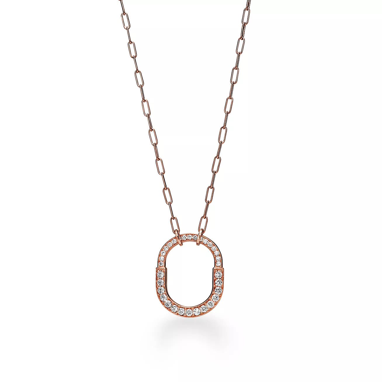 LOCK NECKLACE MEDIUM PENDANT ROSE GOLD PAVED DIAMONDS