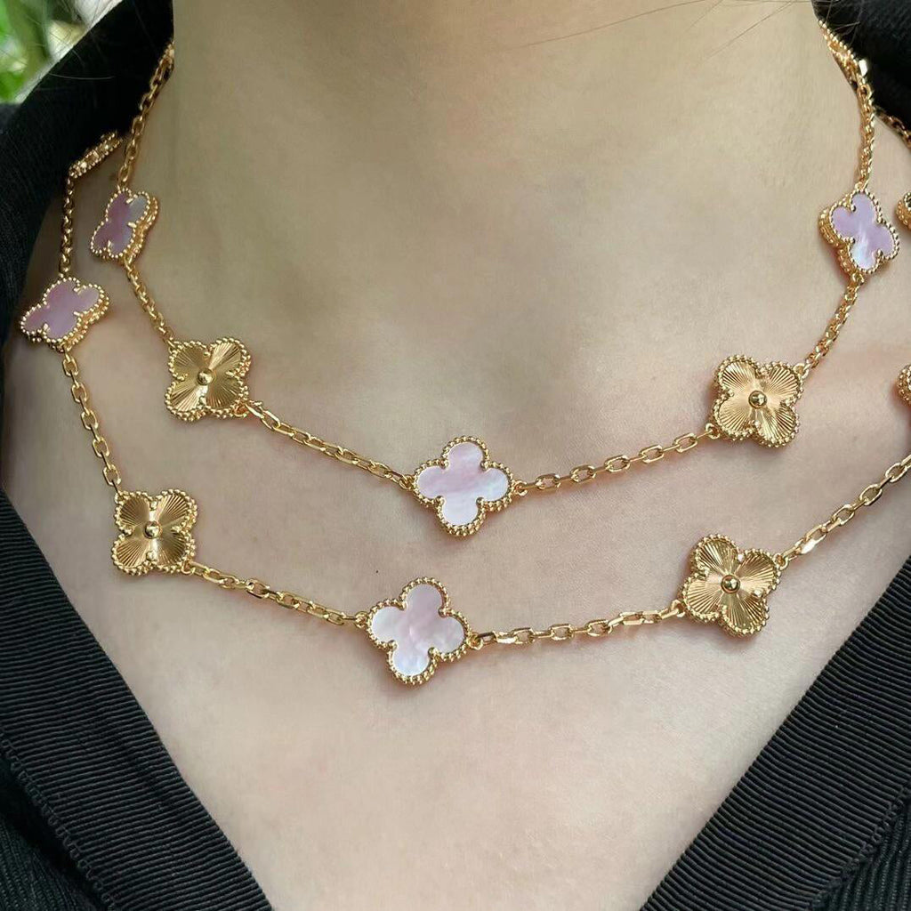 CLOVER 20 MOTIFS LASER PINK MOP NECKLACE