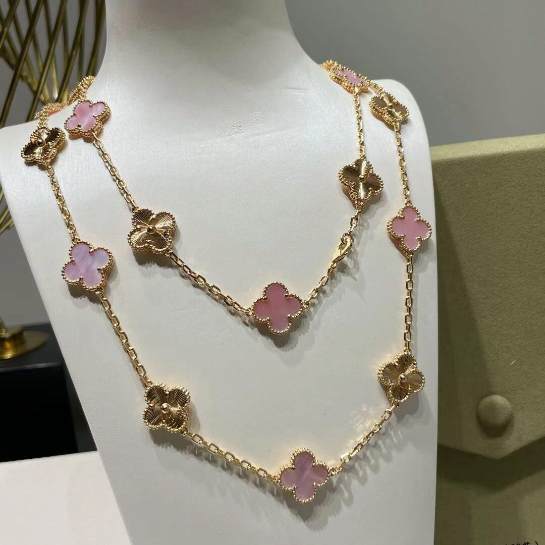 CLOVER 20 MOTIFS LASER PINK MOP NECKLACE