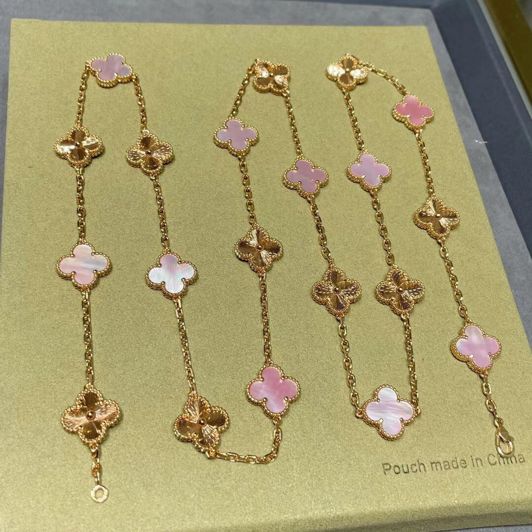 CLOVER 20 MOTIFS LASER PINK MOP NECKLACE