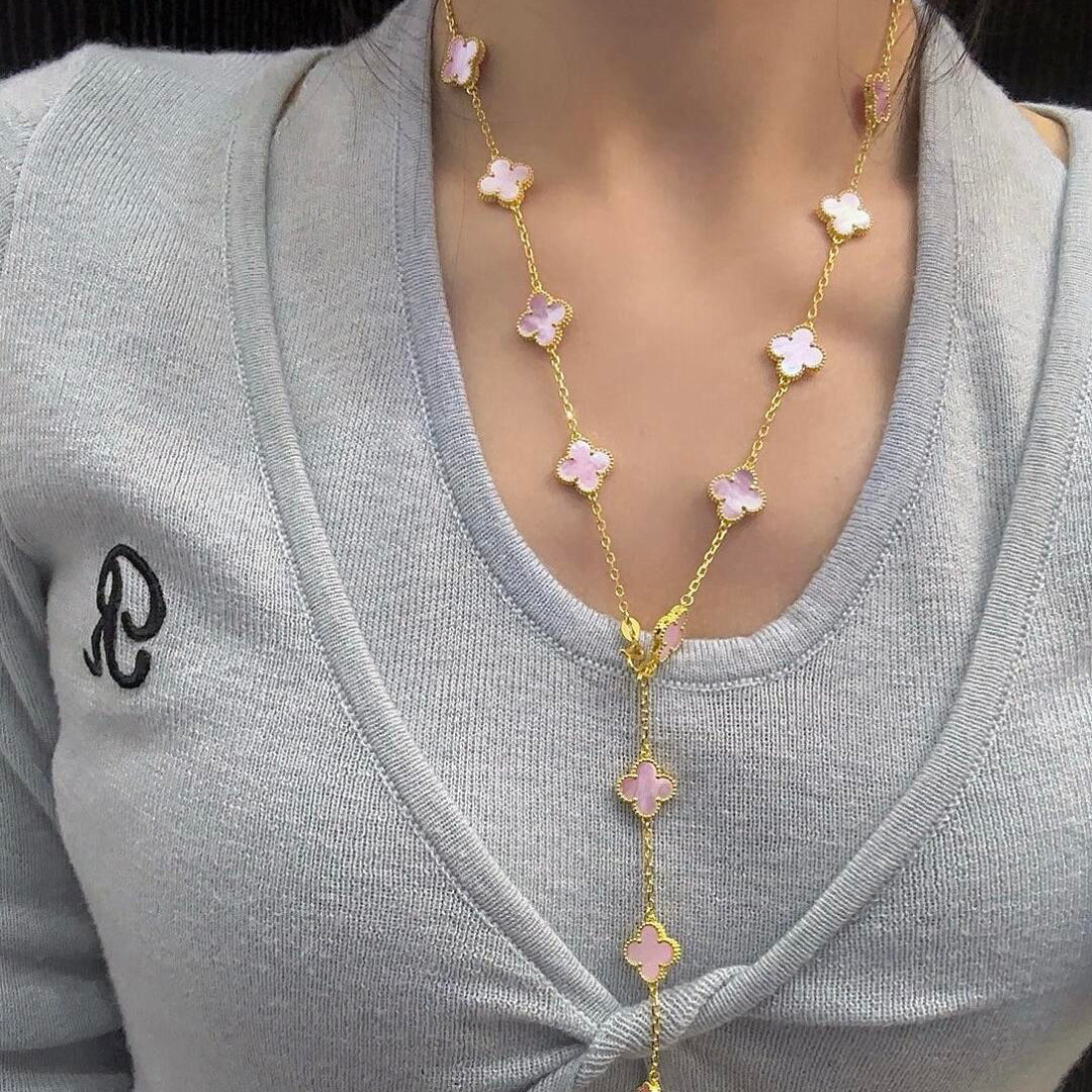 CLOVER 20 MOTIFS PINK MOP NECKLACE