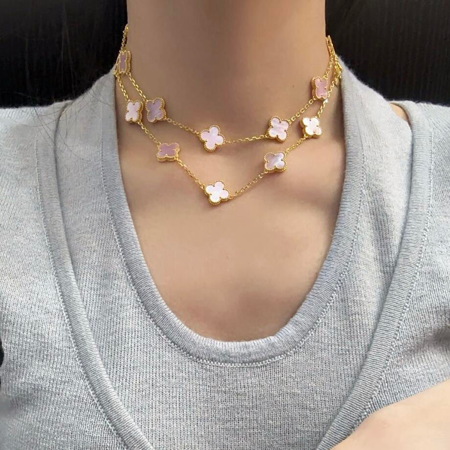 CLOVER 20 MOTIFS PINK MOP NECKLACE