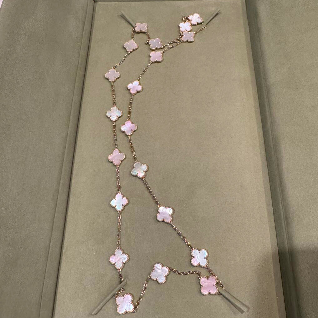 CLOVER 20 MOTIFS PINK MOP NECKLACE