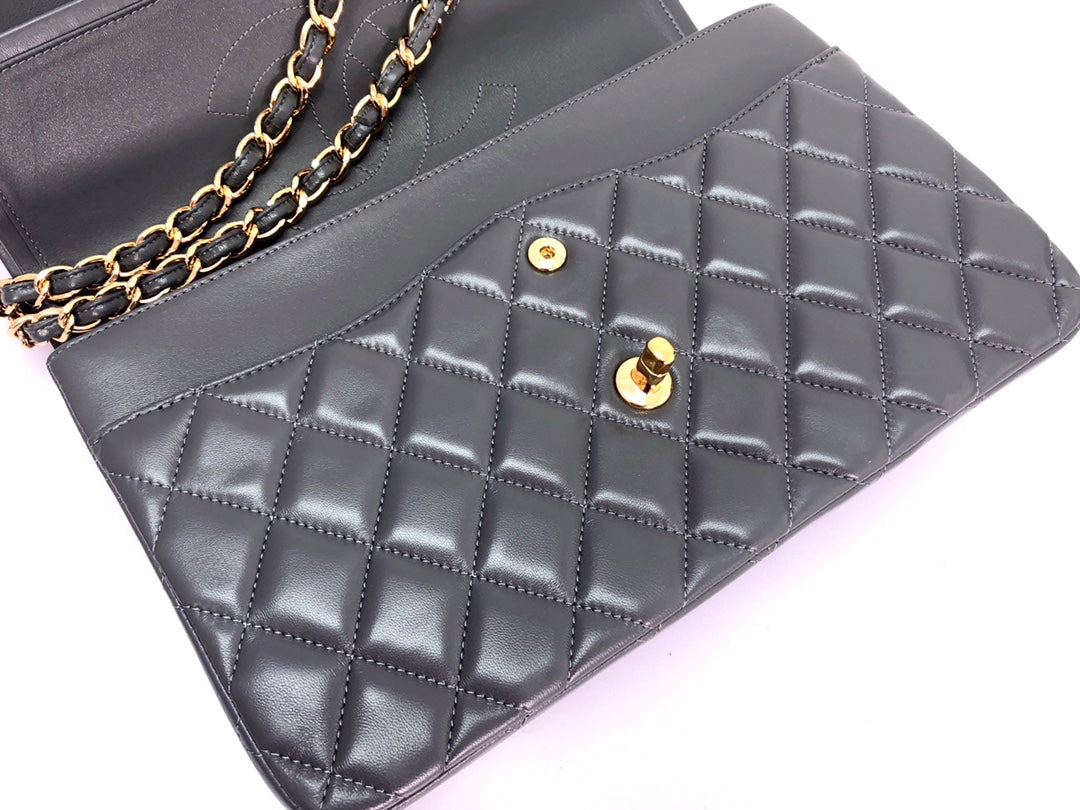 FLAP BAG JUMBO 30 DARK GREY LAMBSKIN GOLD HARDWARE
