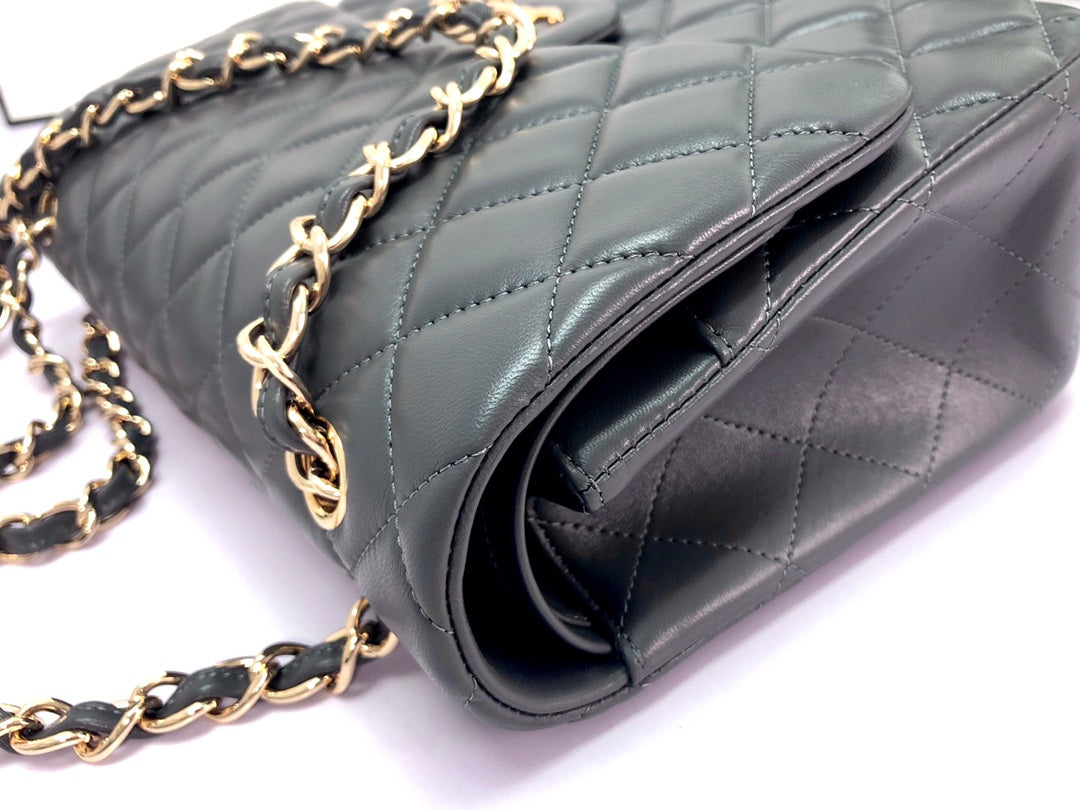 FLAP BAG JUMBO 30 DARK GREY LAMBSKIN GOLD HARDWARE