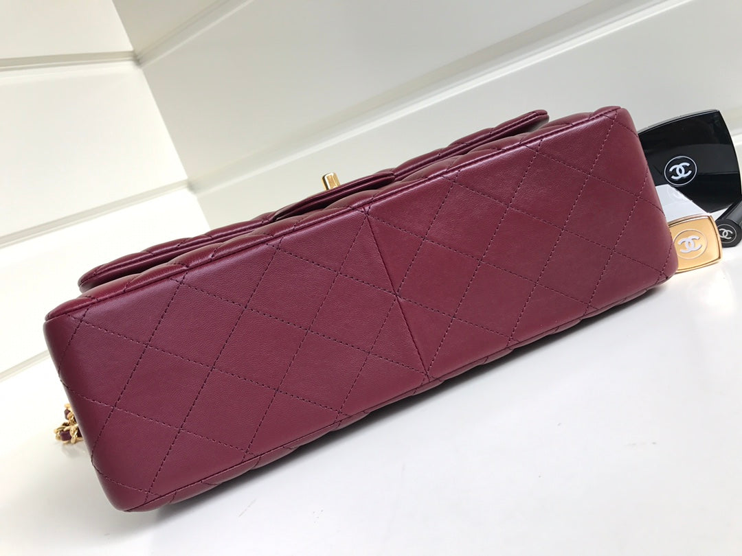 FLAP BAG JUMBO 30 BURGUNDY LAMBSKIN GOLD HARDWARE