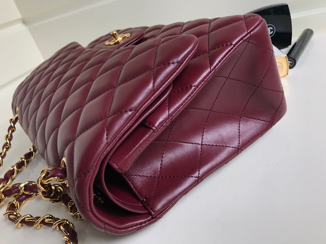 FLAP BAG JUMBO 30 BURGUNDY LAMBSKIN GOLD HARDWARE