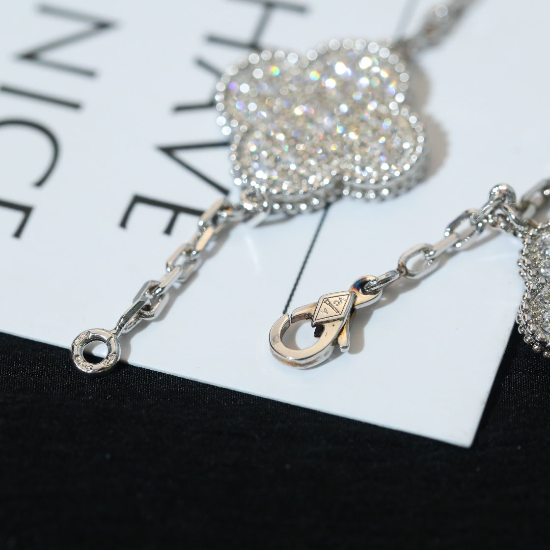 CLOVER BRACELET 5 MOTIF SILVER DIAMOND PAVED