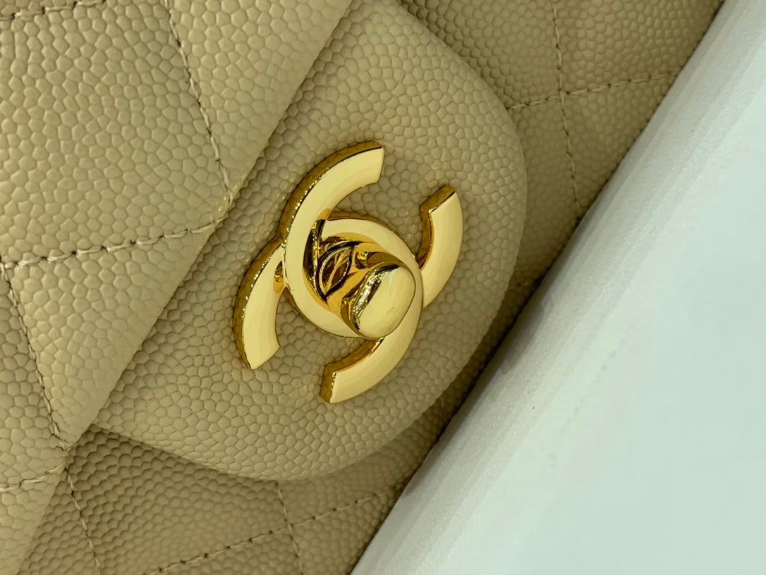 FLAP BAG MINI 20CM BEIGE CAVIAR GOLD HARDWARE