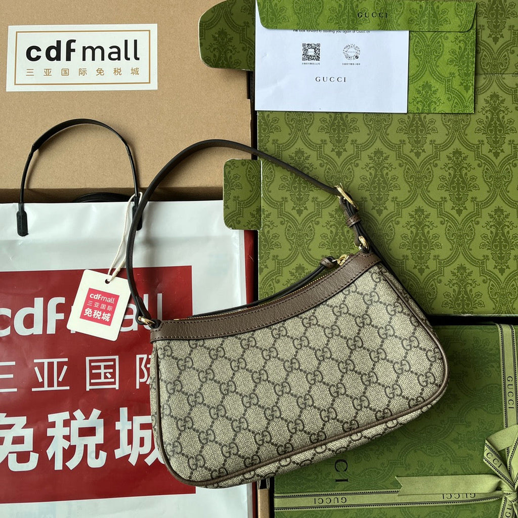 GG OPHIDIA SMALL SHOULDER BAG 21CM BEIGE DARK BROWN CANVAS