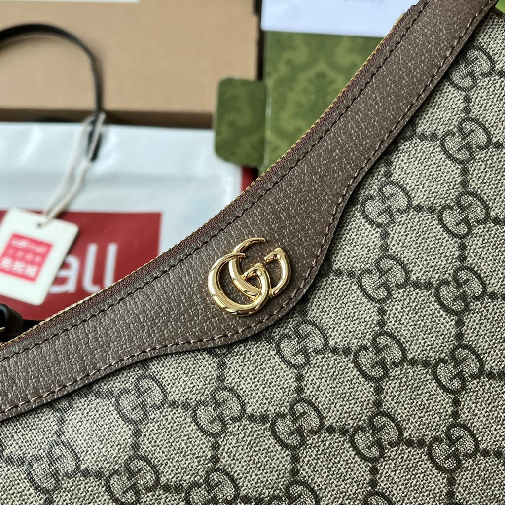 GG OPHIDIA SMALL SHOULDER BAG 21CM BEIGE DARK BROWN CANVAS