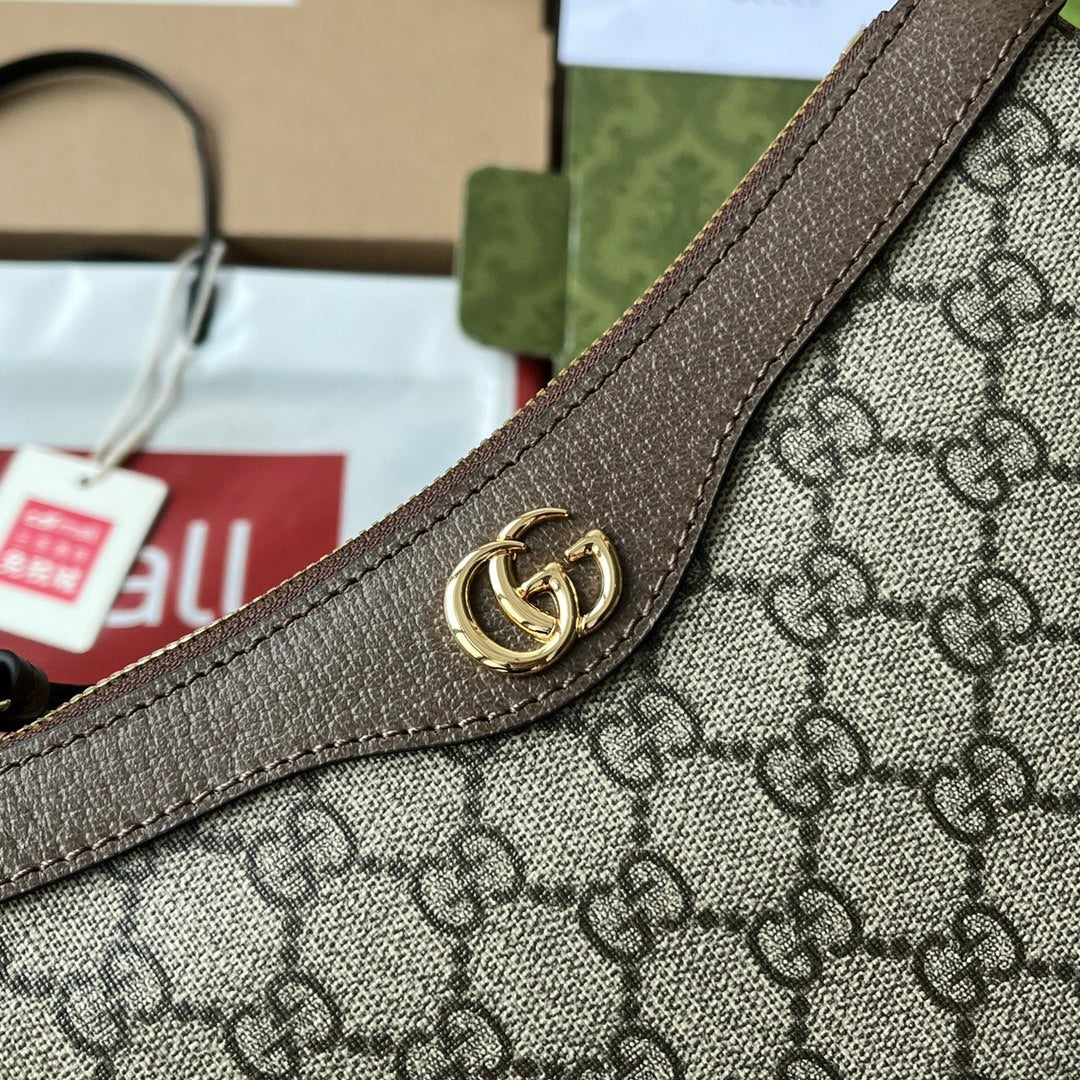 GG OPHIDIA SMALL SHOULDER BAG 21CM BEIGE DARK BROWN CANVAS
