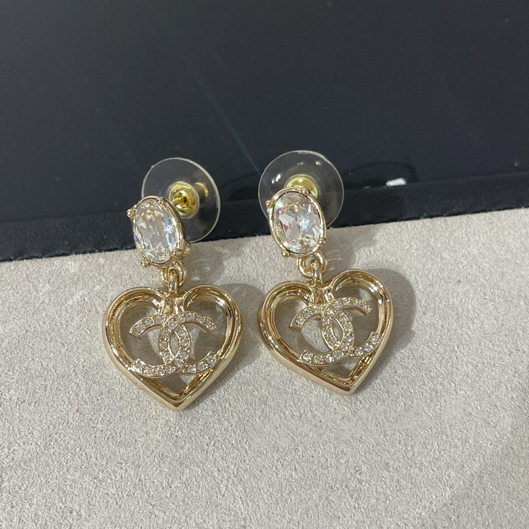CC STRASS CRYSTAL HEART DROP LIGHT GOLD EARRINGS