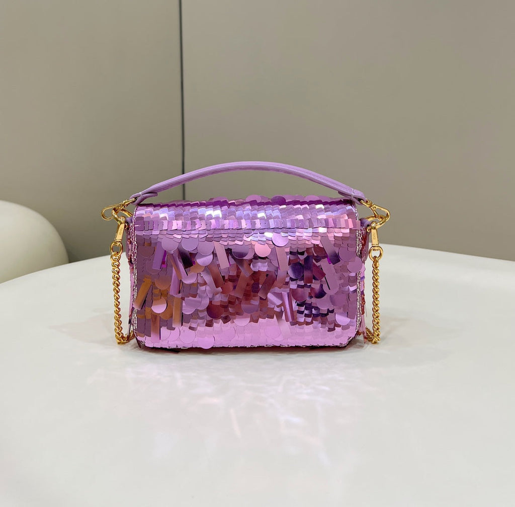 BAGUETTE MINI 19 IN PERIWINKLE PURPLE SEQUINS GOLD HARDWARE