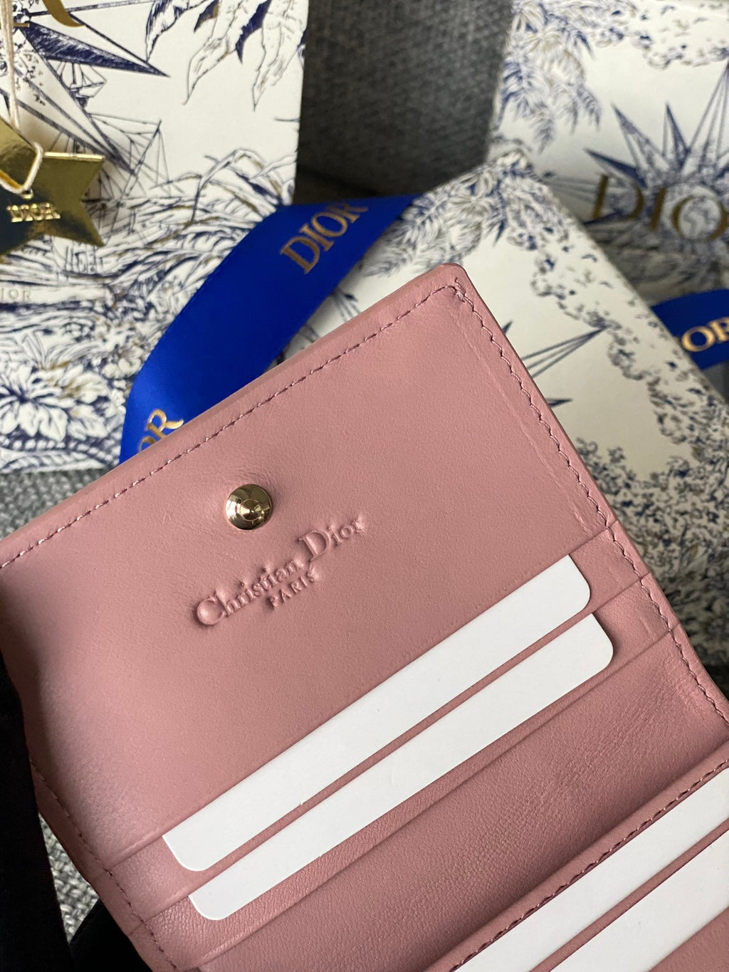 CD CARO 11CM COMPACT WALLET PINK CALFSKIN