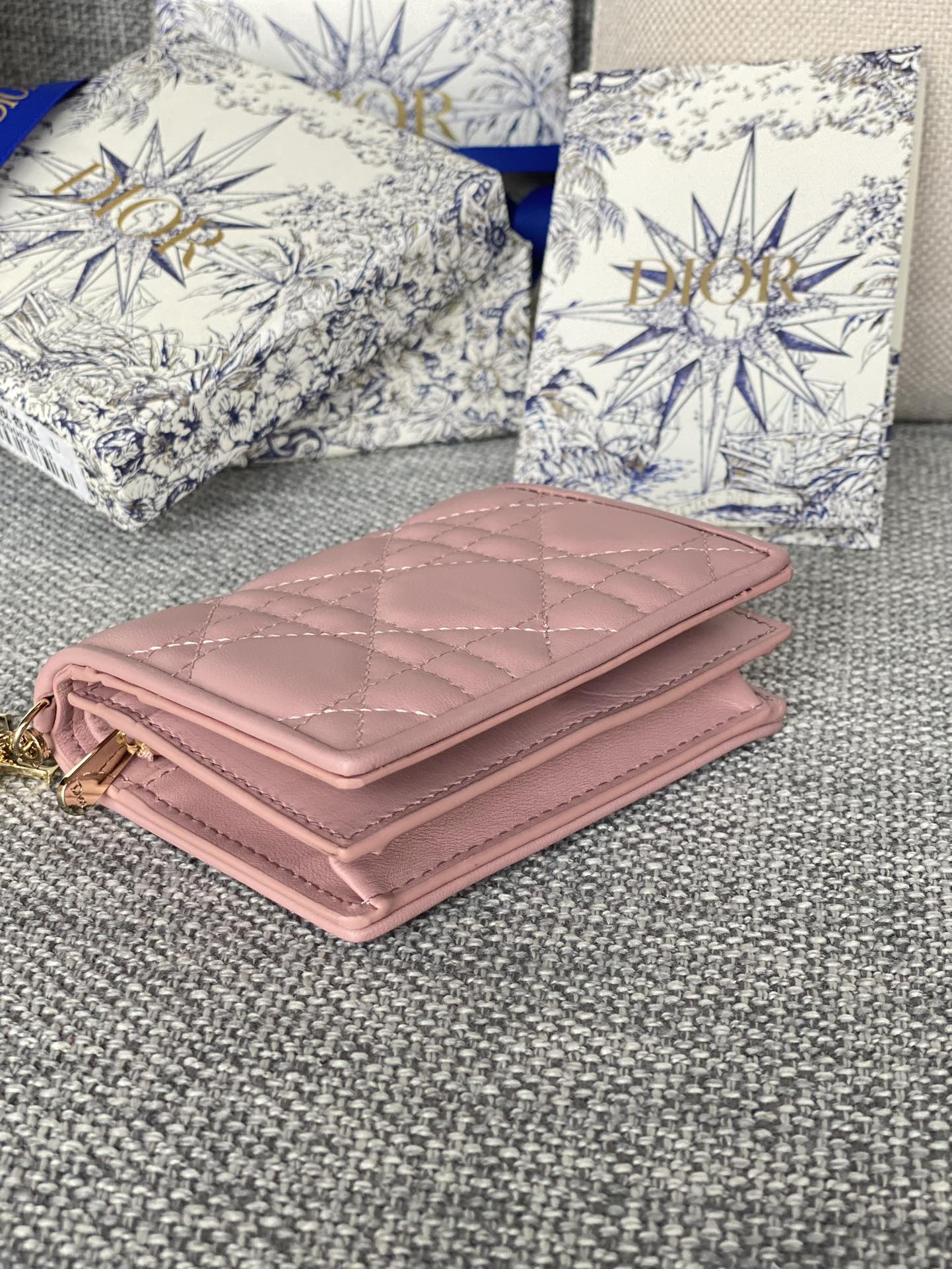 CD CARO 11CM COMPACT WALLET PINK CALFSKIN