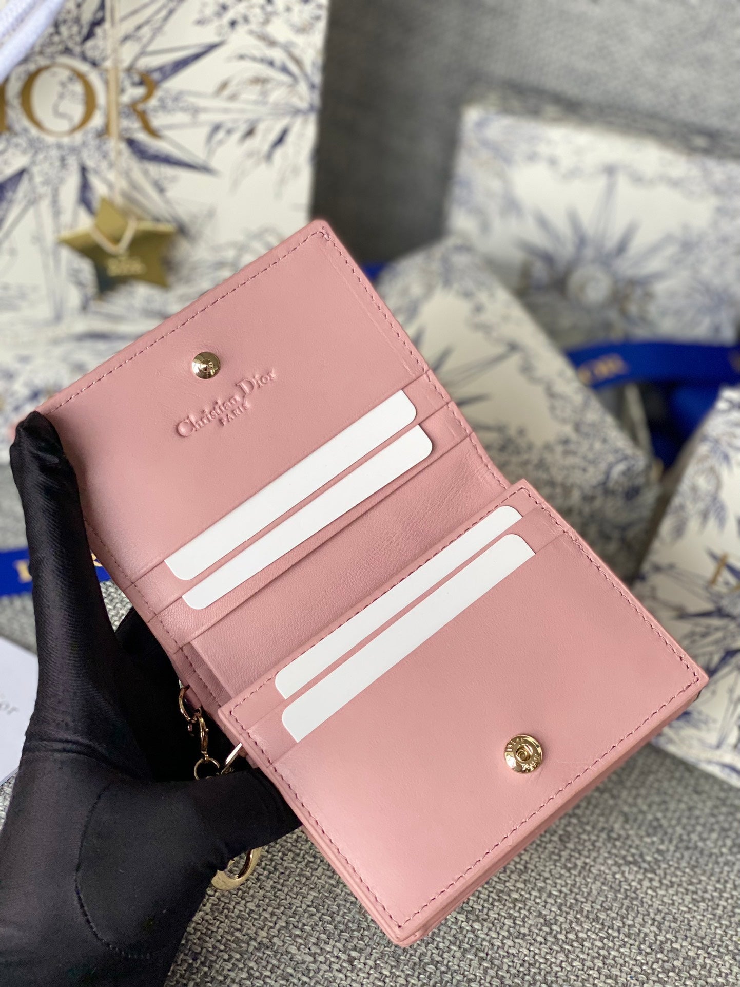 CD CARO 11CM COMPACT WALLET PINK CALFSKIN