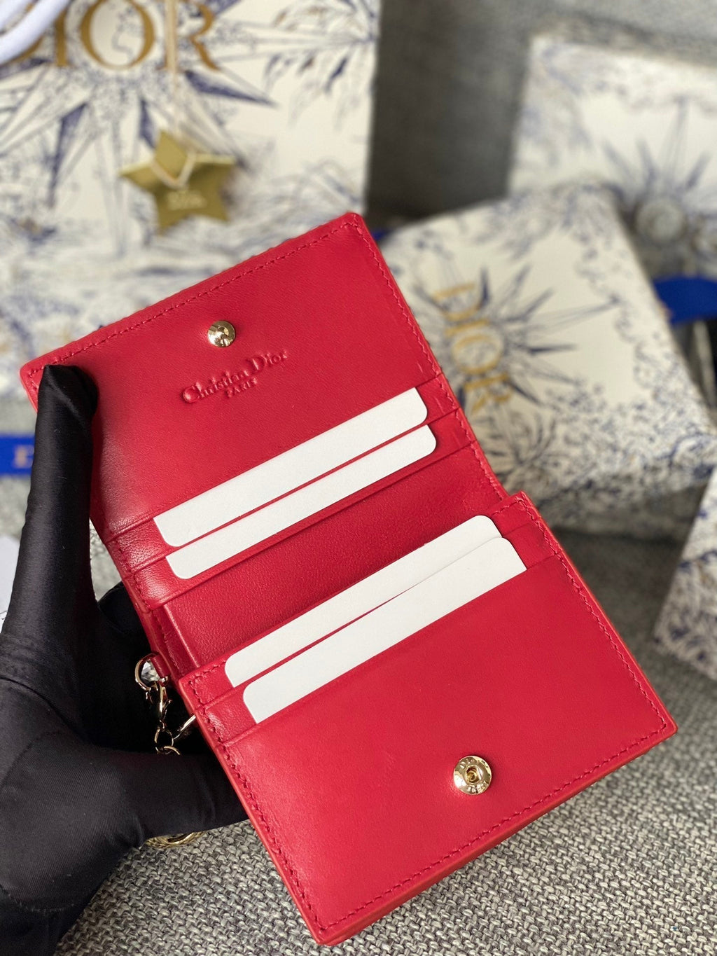 CD CARO 11CM COMPACT WALLET RED CALFSKIN