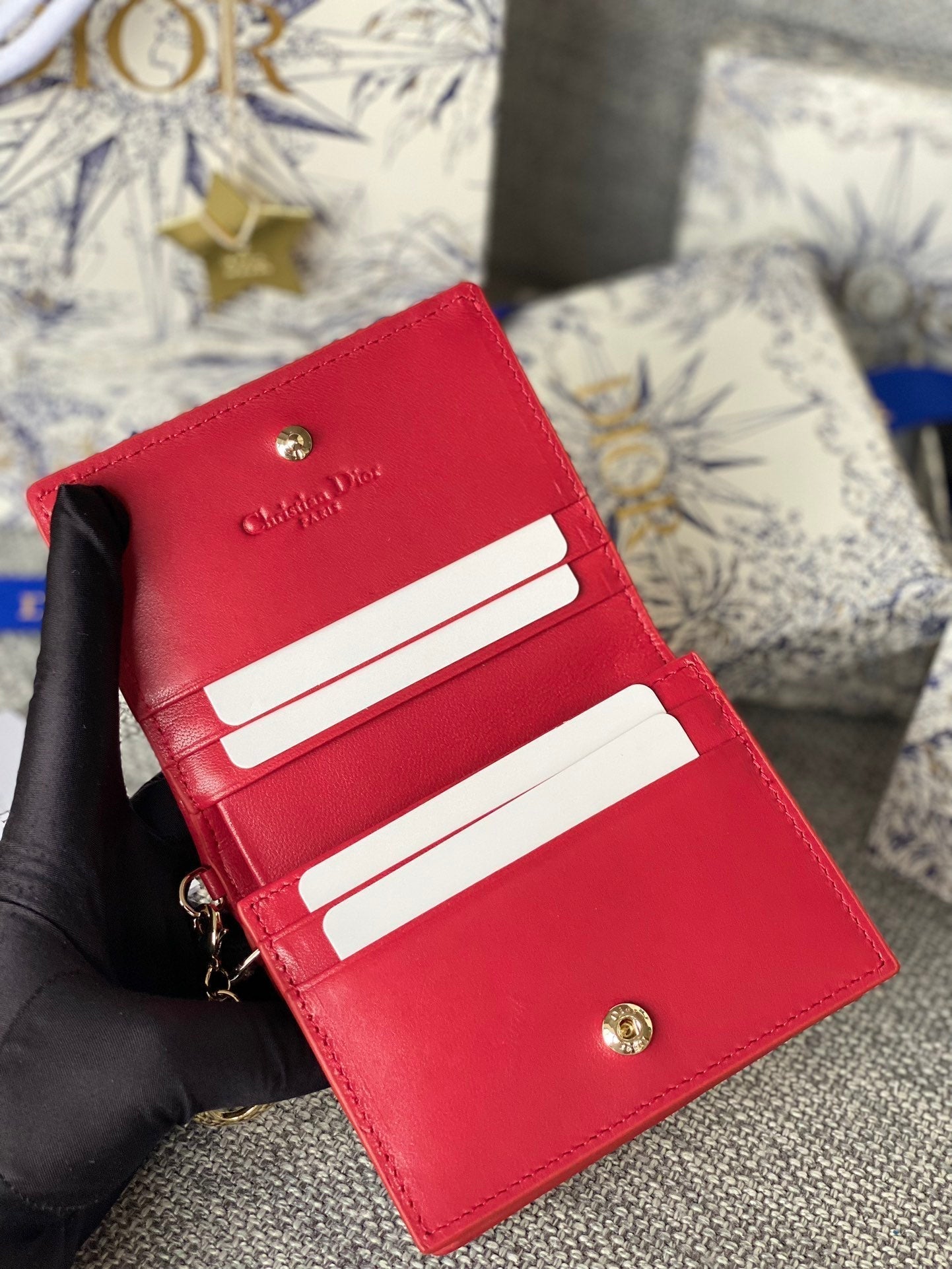 CD CARO 11CM COMPACT WALLET RED CALFSKIN