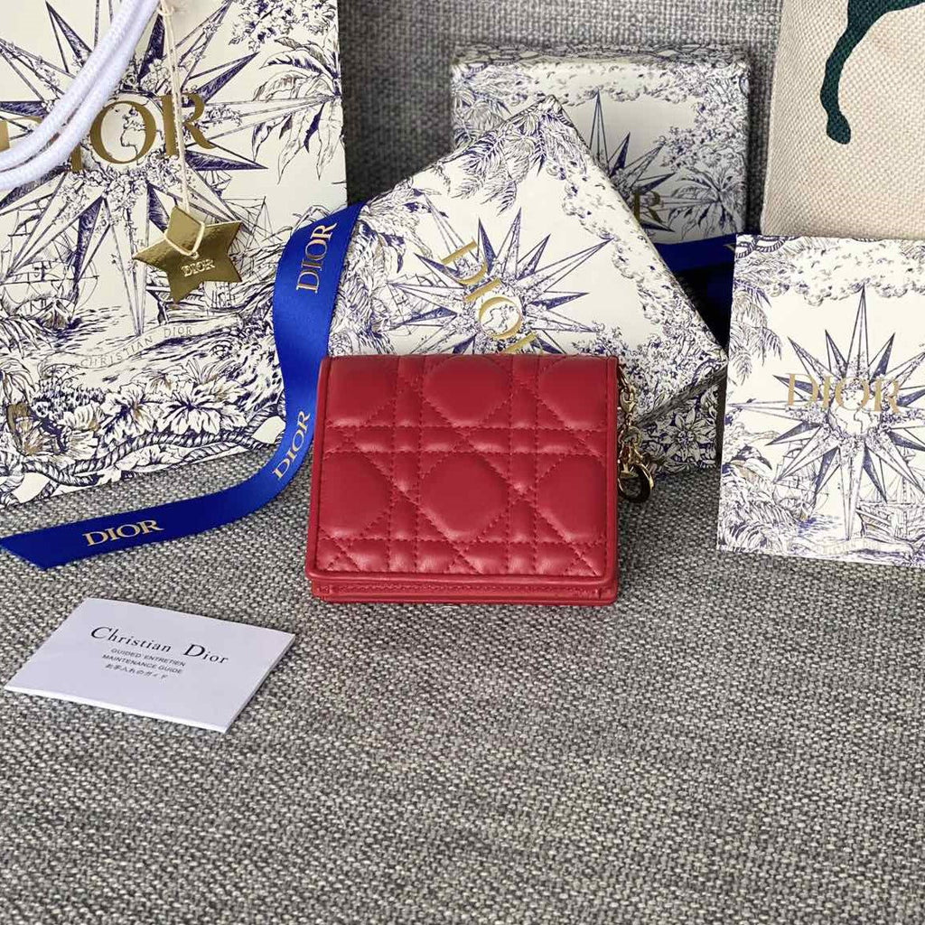 CD CARO 11CM COMPACT WALLET RED CALFSKIN