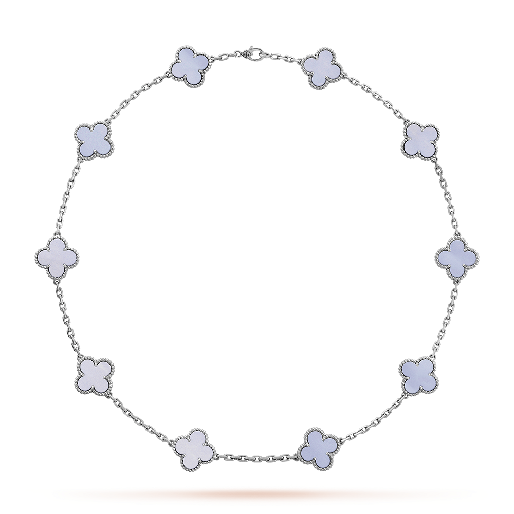 CLOVER 10 MOTIFS BLUE CHALCEDONY NECKLACE