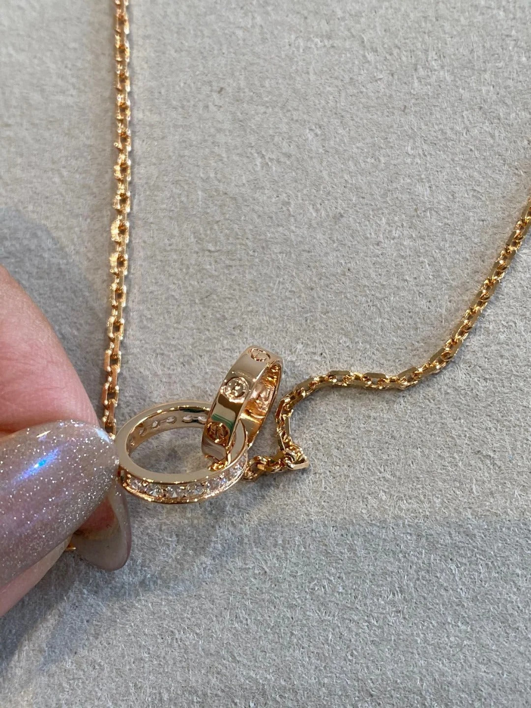 LOVE NECKLACE DOUBLE RING DIAMOND