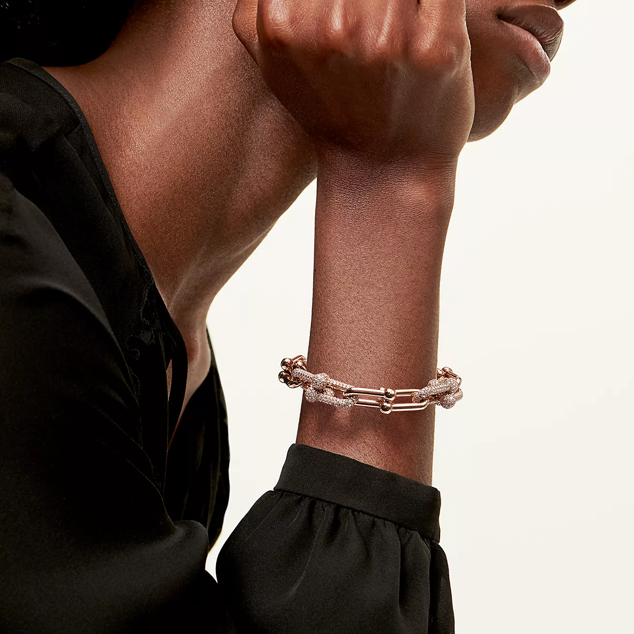 HARDWEAR LARGE LINK ROSE GOLD PAVED DIAMOND BRACELET