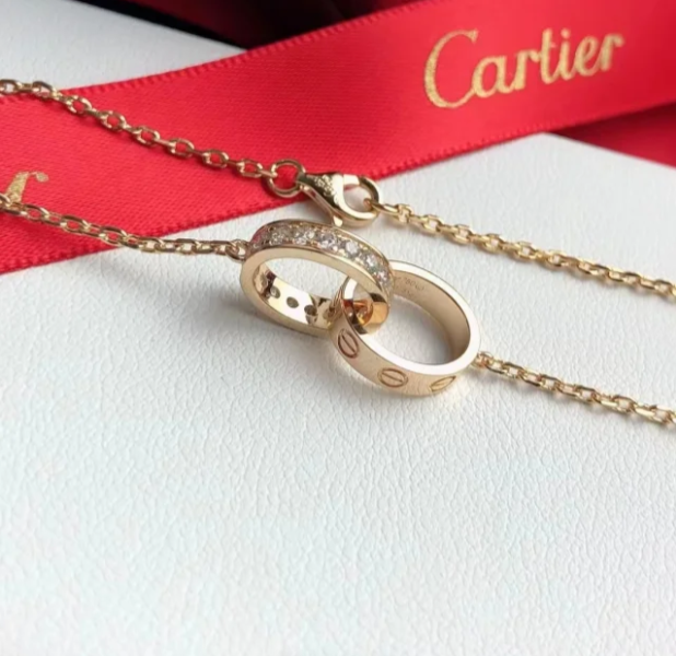 LOVE NECKLACE DOUBLE RING DIAMOND