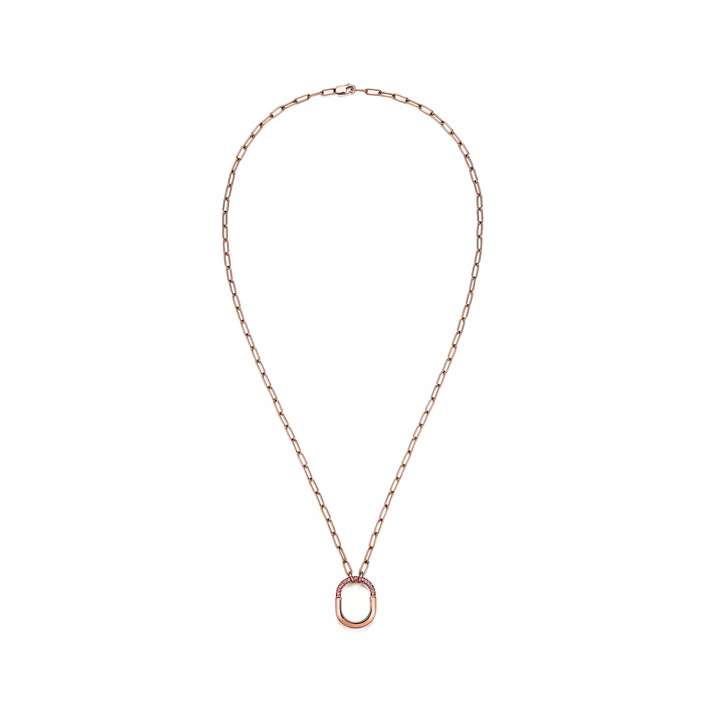 LOCK SMALL PENDANT PINK DIAMOND ROSE GOLD NECKLACE