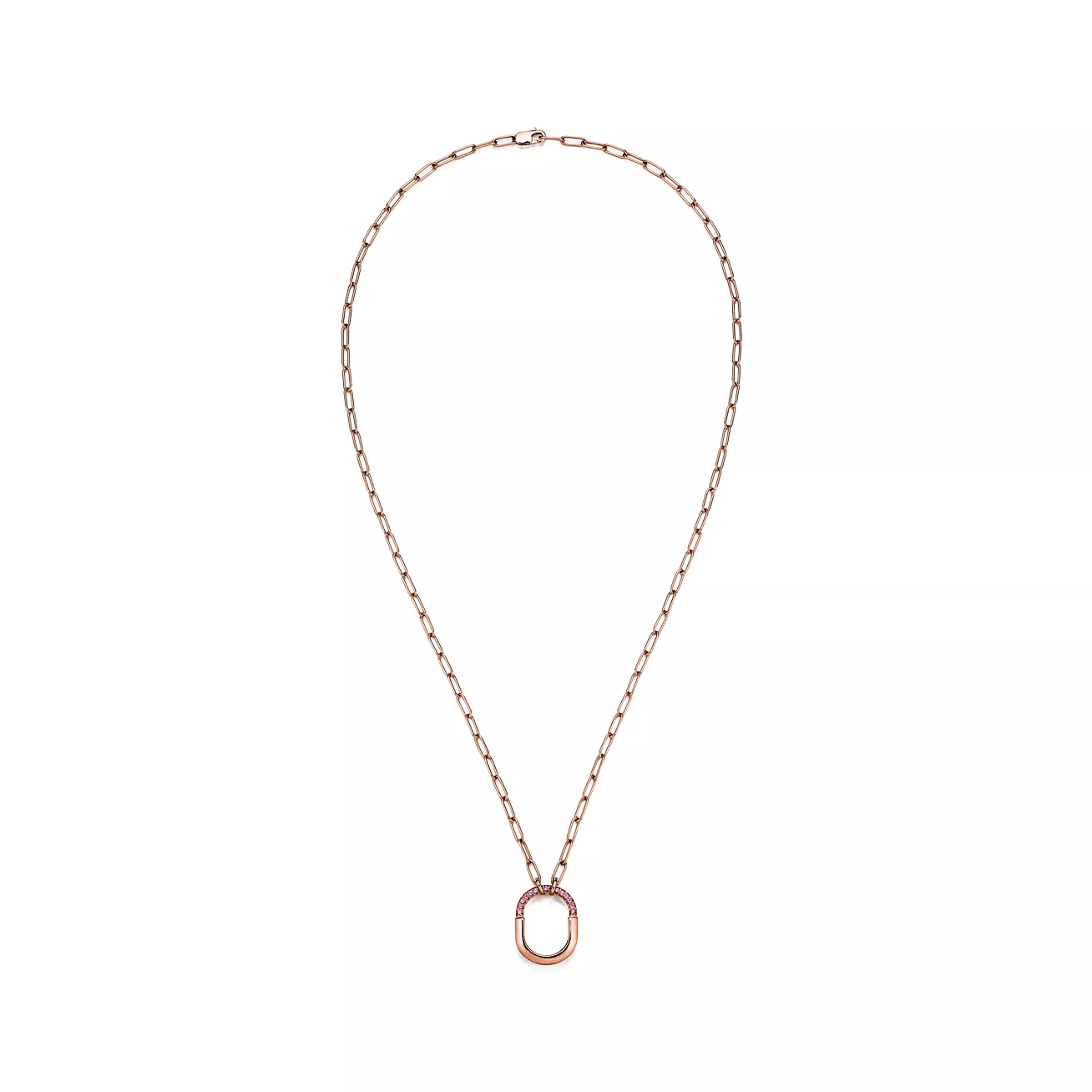 LOCK SMALL PENDANT PINK DIAMOND ROSE GOLD NECKLACE